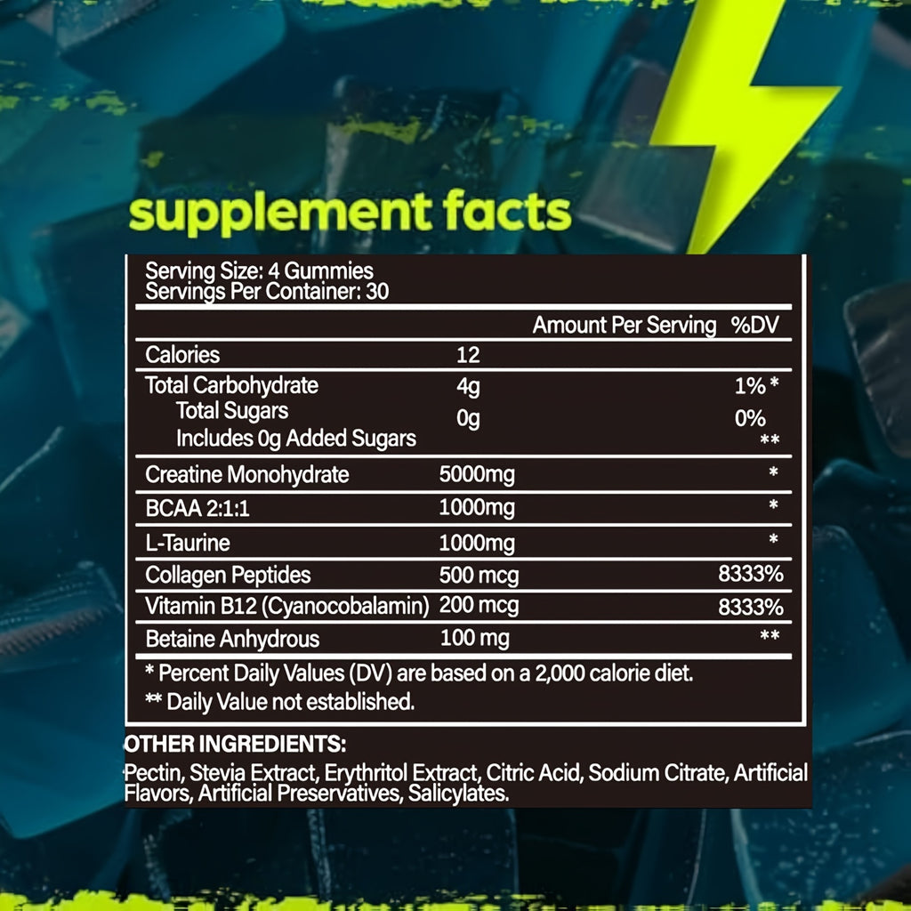 Creatine Monohydrate Gummies Complex 5000mg For Men & Women - 120 Gummies Advanced Formula W/L-Taurine + Vitamin B12 Supplement