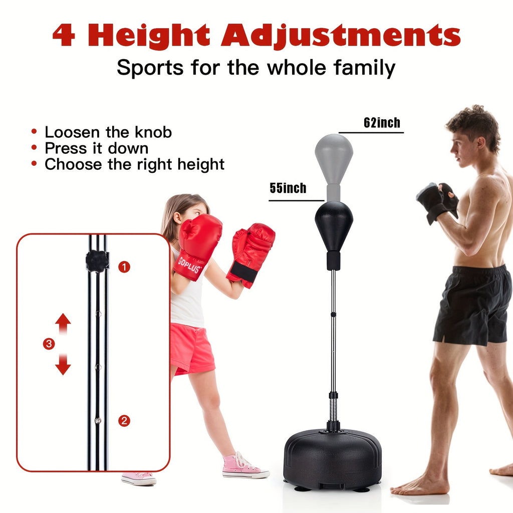 Freestanding Punching Bag w/ Stand Boxing Gloves for Adult Kids Adjustable Black