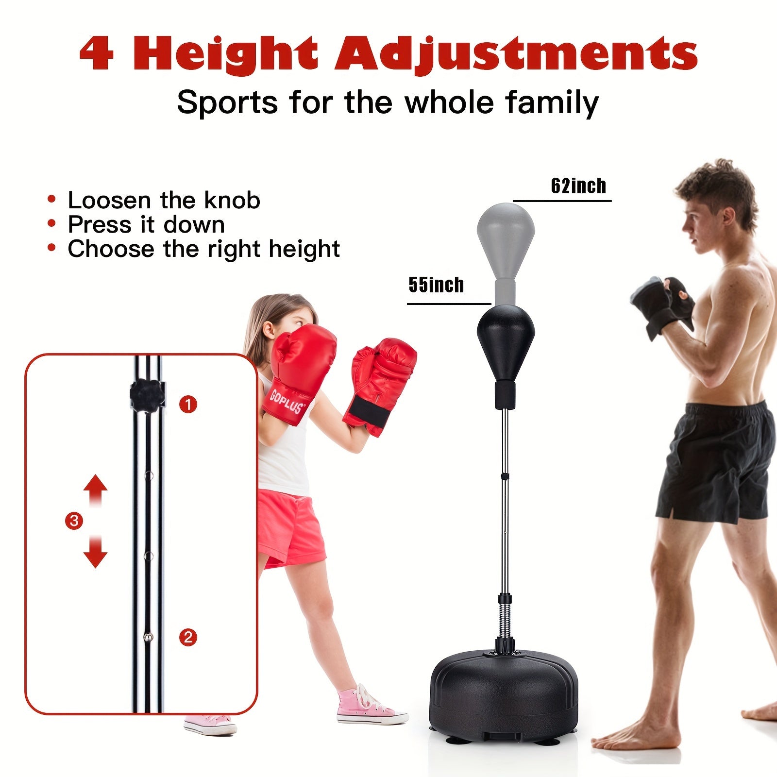 Freestanding Punching Bag w/ Stand Boxing Gloves for Adult Kids Adjustable Black