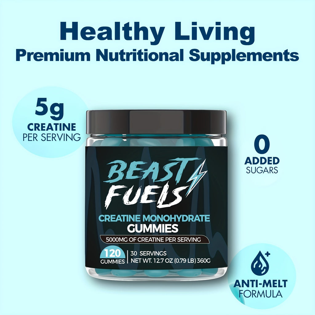 Advanced Creatine Monohydrate Gummies - 120 Count, 5000mg Each with L-Taurine & Vitamin B12 for Men & Women, Hypoallergenic
