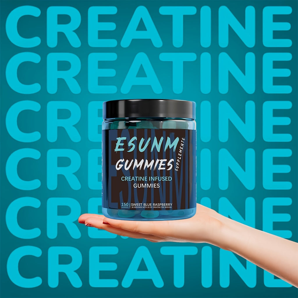 Creatine Gummies with 5g Creatine per Serving, Low-Calorie, Sugar-Free, Blueberry or Strawberry Flavor (150 Gummies per Bottle)