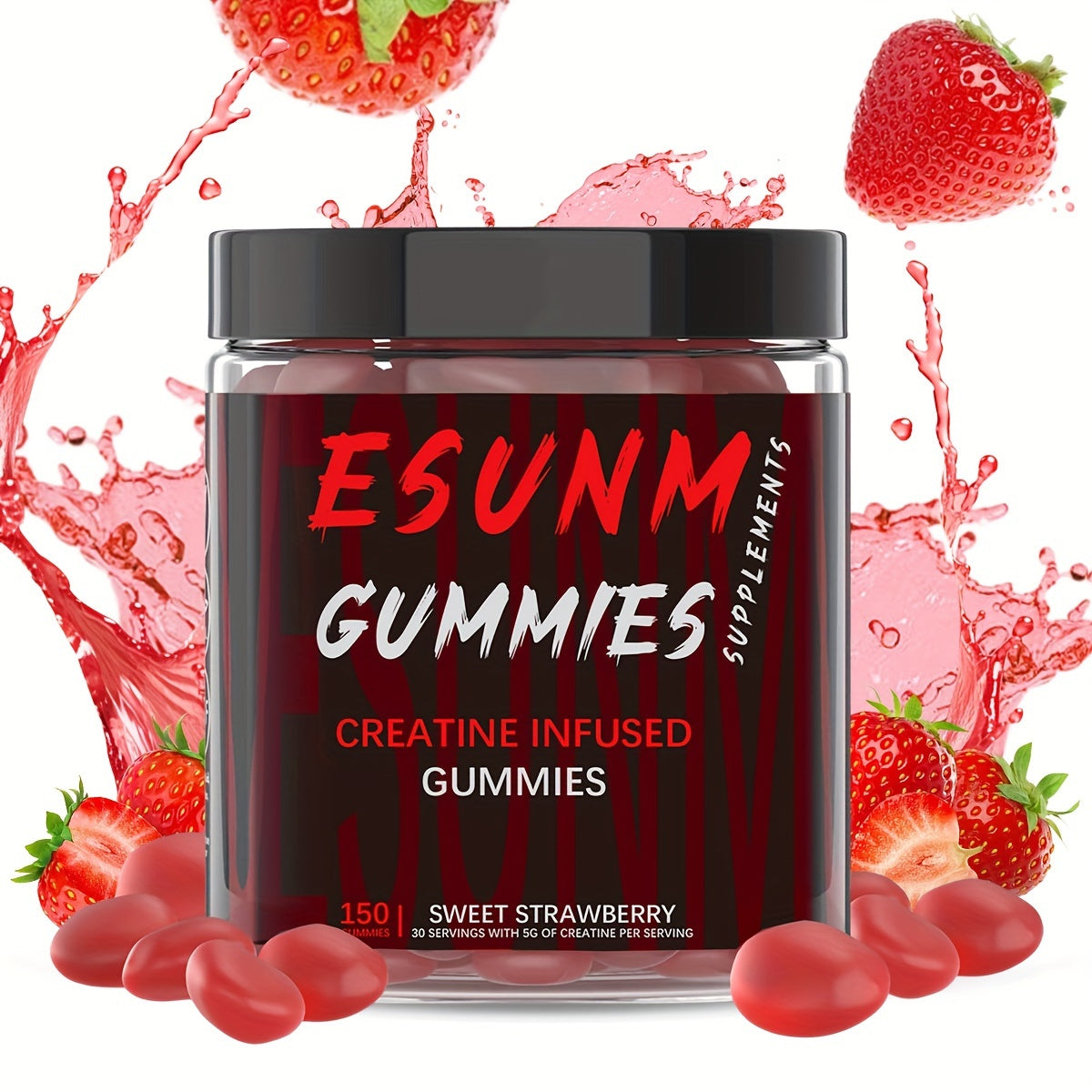 Creatine Gummies with 5g Creatine per Serving, Low-Calorie, Sugar-Free, Blueberry or Strawberry Flavor (150 Gummies per Bottle)
